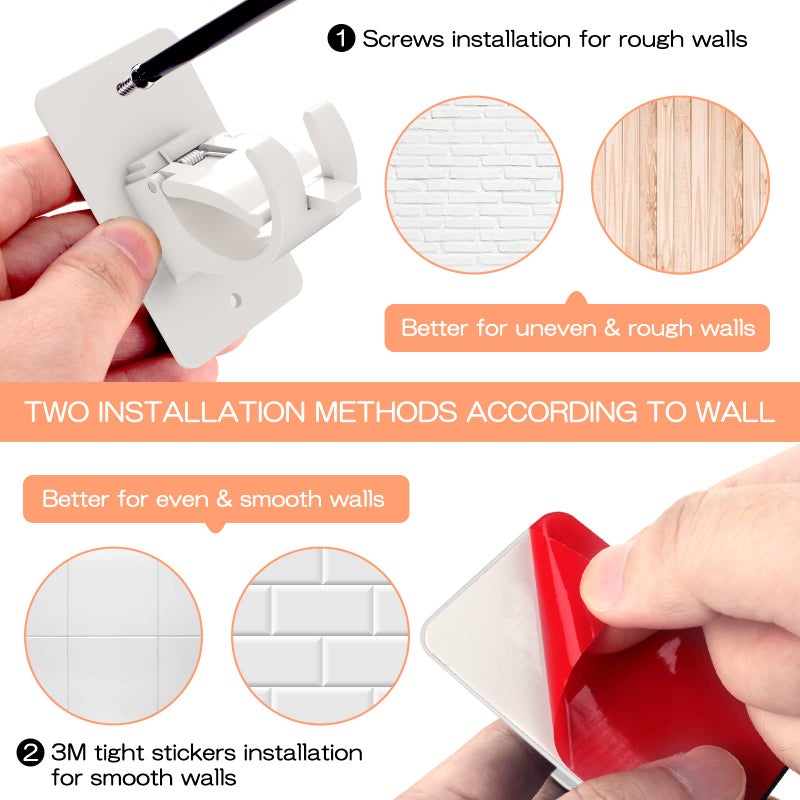 CIEMGNZOC 4PCS No Drill Curtain Rod Brackets  Self-Adhesive Curtain Rods No Drilling  Nail Free Adjustable Curtain Rod Holders  Curtain Hooks for Rod Less Than 1.57 Inch Diameter (White) - Image 5